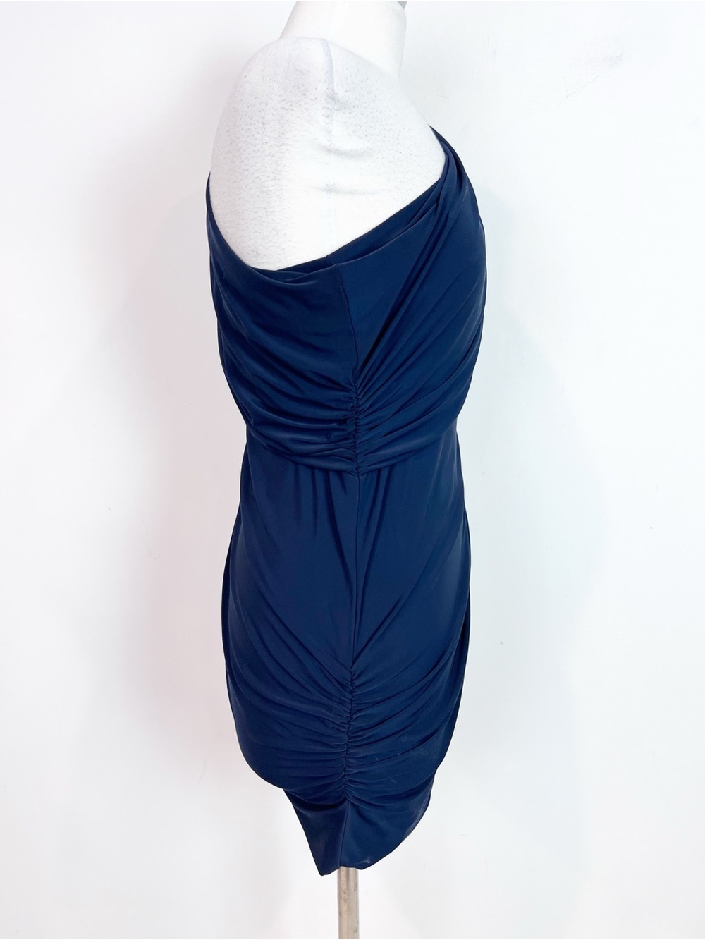 SOPRANO NAVY BLUE ONE SHOULDER COCKTAIL PARTY RUCHED SLEEVELESS COCO DRESS SMALL - Picture 4 of 7